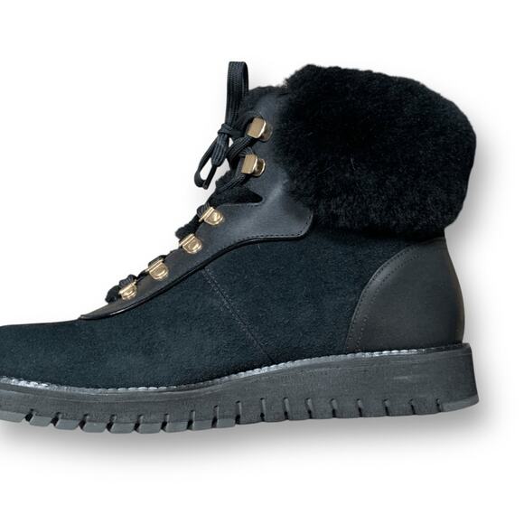 Cole Haan Zerogrand Explore Upstate Hiker Boots Black Suede Shearling Size 7.5 - Picture 4 of 14